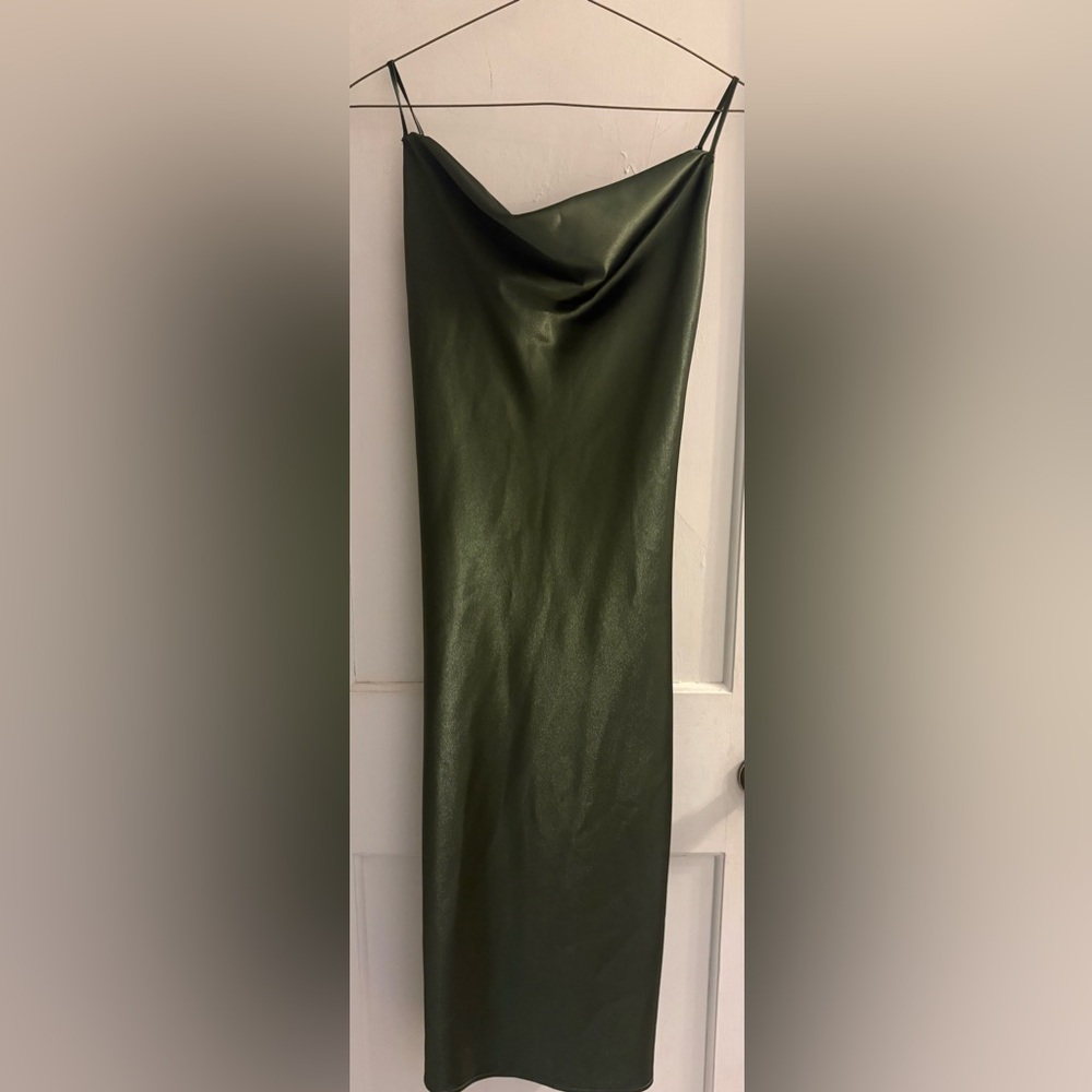 Birdy Grey Liza Olive Green Matte Satin Slip Dress Size Medium